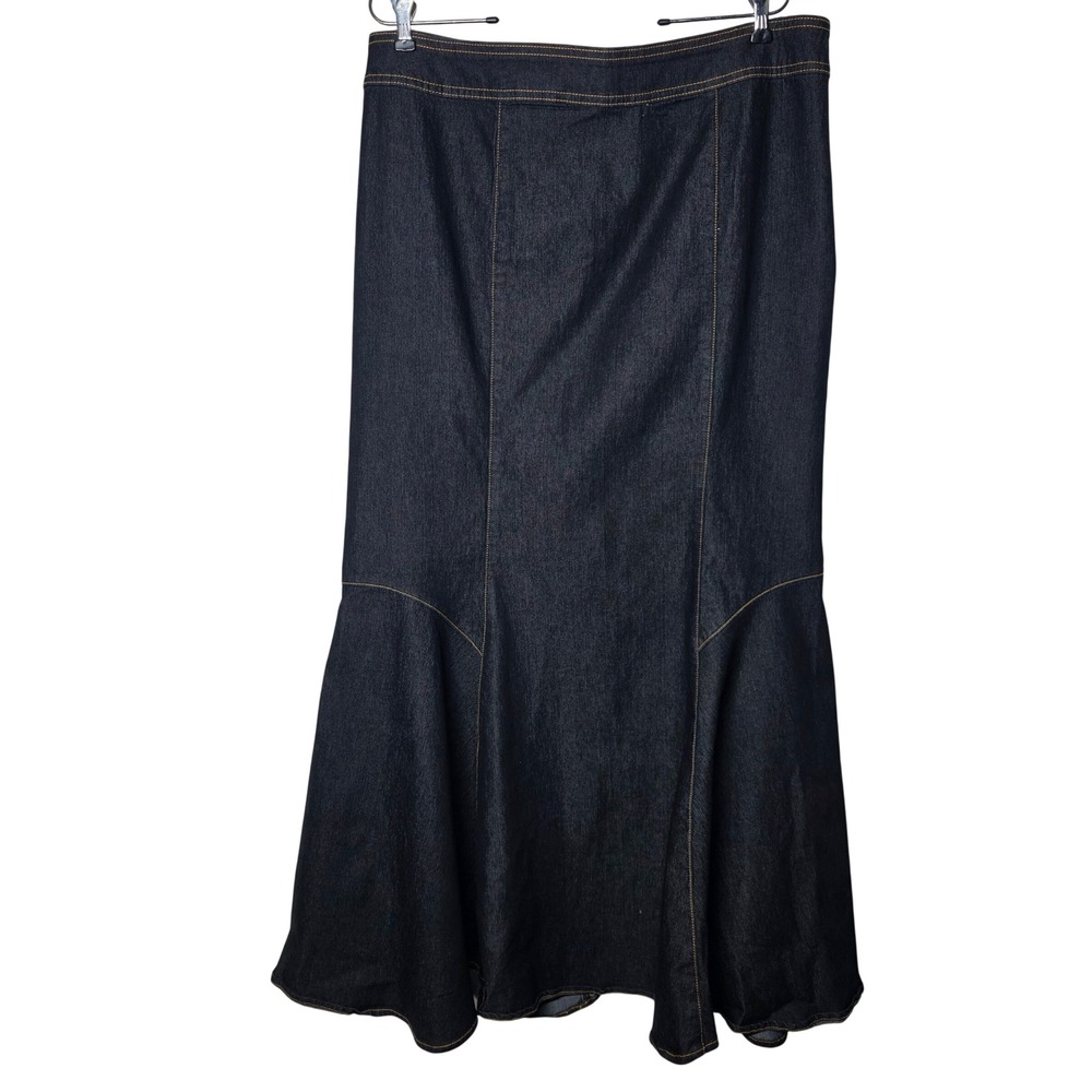 Bisou Bisou Michele Bohbot Denim Mermaid Maxi Skirt Dark Wash Size 16 Y2K Boho